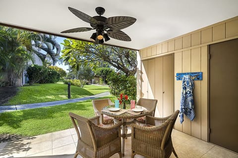 Host sunset dinners or cocktail hours on your private lanai with outdoor dining for four and a built-in wet bar.