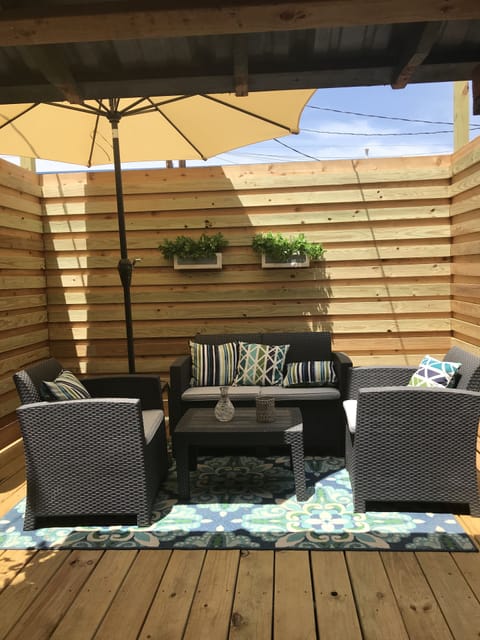 Beautiful outdoor deck with barbecue and table for two seating 6 