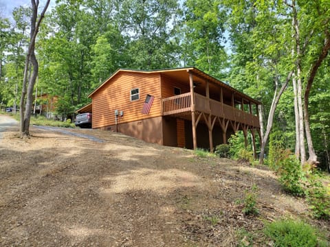 Our cabin from the corner of the 3/4 acre that it sits on.