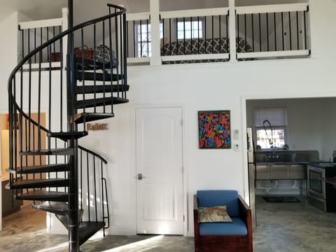 spiral stairs to sleeping area