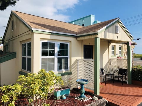 Front view of cottage with private deck area for your morning coffee.  