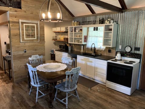 No "roughing it" for your meals here! All the cooking and dining ware, utensils and glasses, are provided for you.