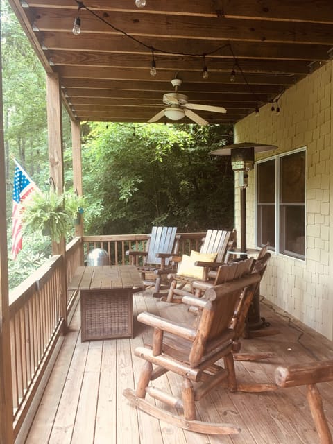 Covered porch overlooking the river