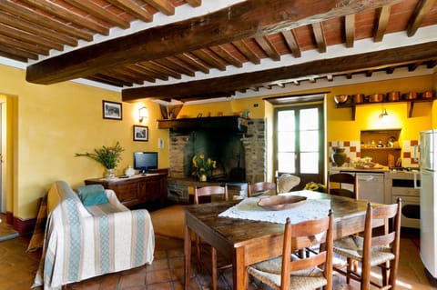 Living room, dining room and kitchen