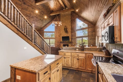 The kitchen is open to the living room