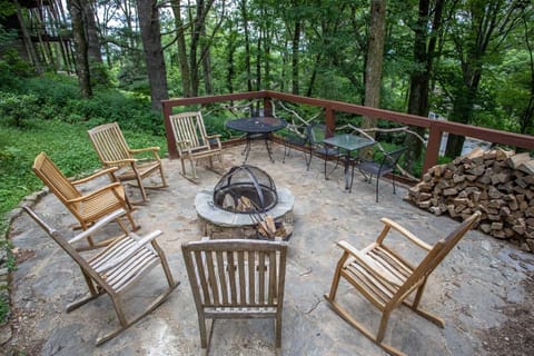 Fire Pit with Rocking Chairs and Tables