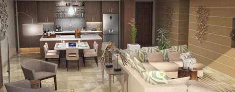 Beautiful spacious and high end appliances kitchen and dining area.