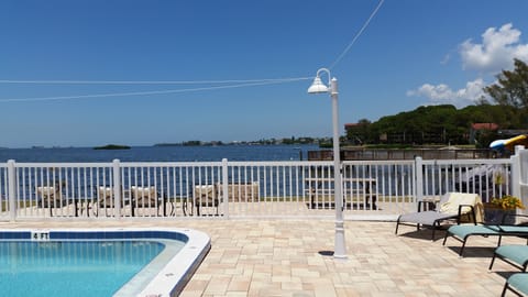 Heated swimming pool over looking the bay.