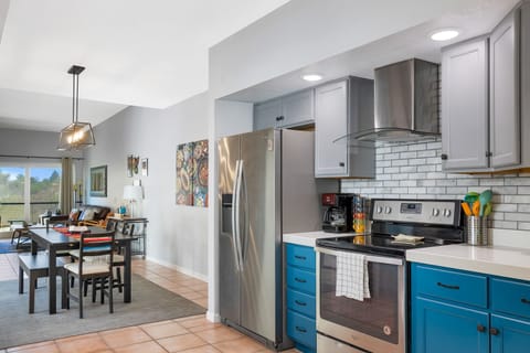 Kitchen view into dining/living room.