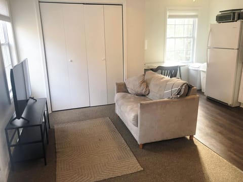 Living area and kitchen, includes office desk / kitchen table