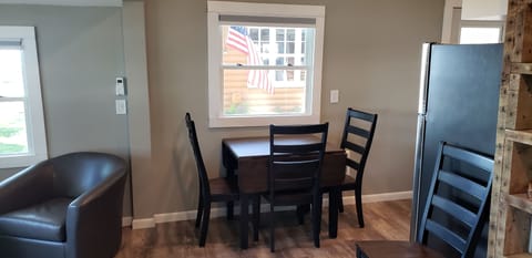 Dining room is small, but table expands.