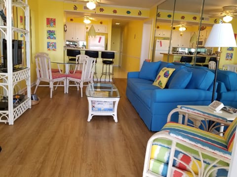 View of interior from porch with new furniture 3/26/18.