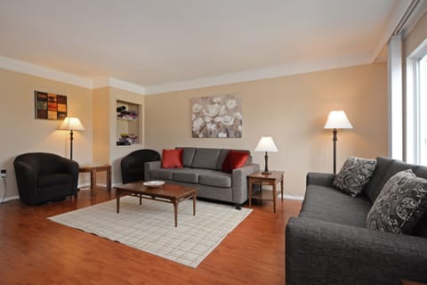 Large comfy living room with sofa bed