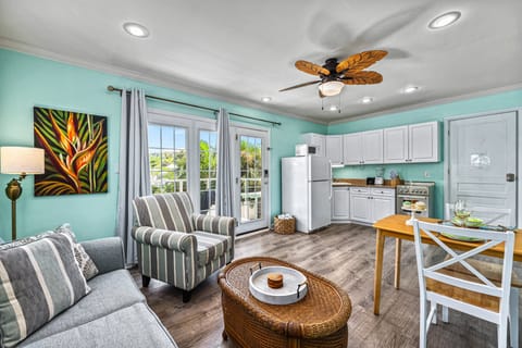 A view from the living area looking into the kitchen shows how open and easy the layout feels.