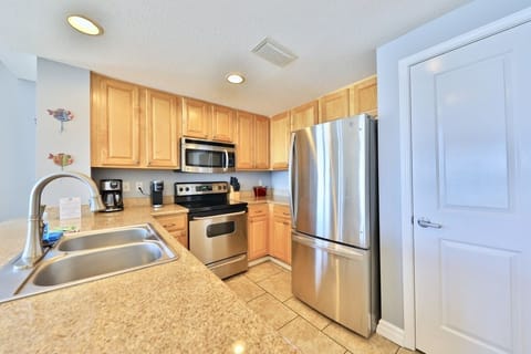 Fully stocked kitchen.