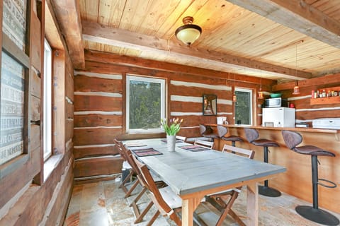 At the entrance, the dining room is to the left