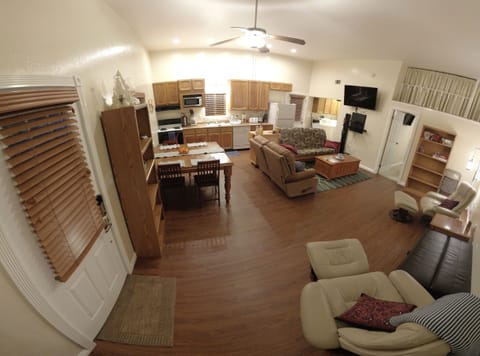 Main living area with Entrance on the left. 
 55" smart TV with RUKU and DVD