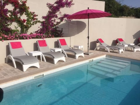 The pool terrace has sunbeds for everyone and can accommodate up to ten guests