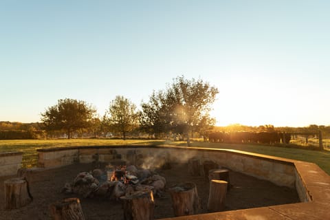 Large bonfire pit overlooking our pasture and 2 lakes