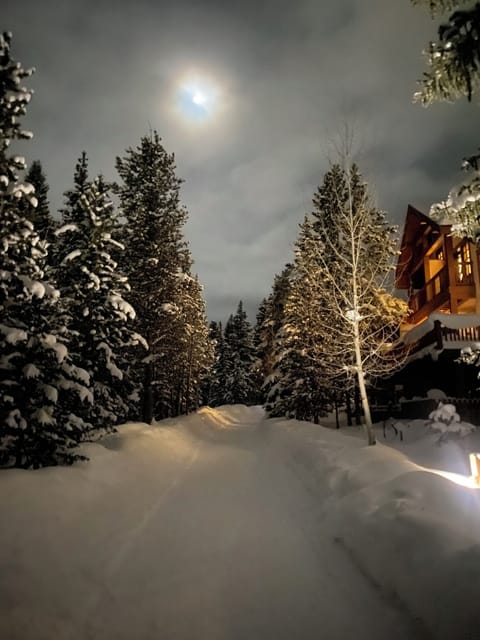 Moonlit back patio and ski / recreation path