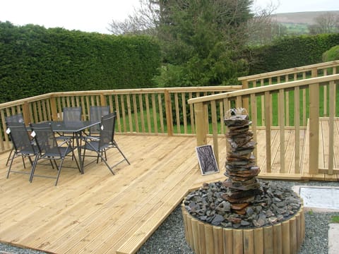 New Decking Area with Unique Fossil Fountain.