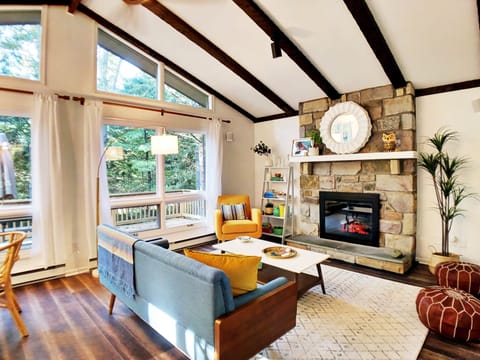 Relaxing living room with electric fireplace (and heat)