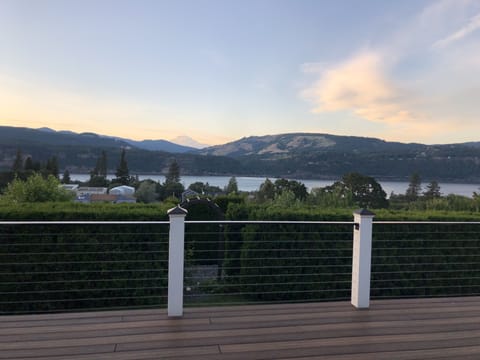 Expansive deck overlooking Columbia Gorge and Mt Adams