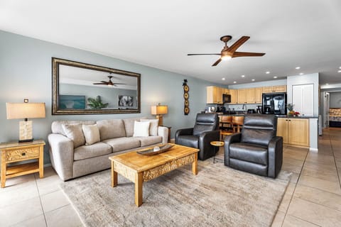 Thoughtfully furnished for comfort and conversation, with easy access to the oceanfront lanai.