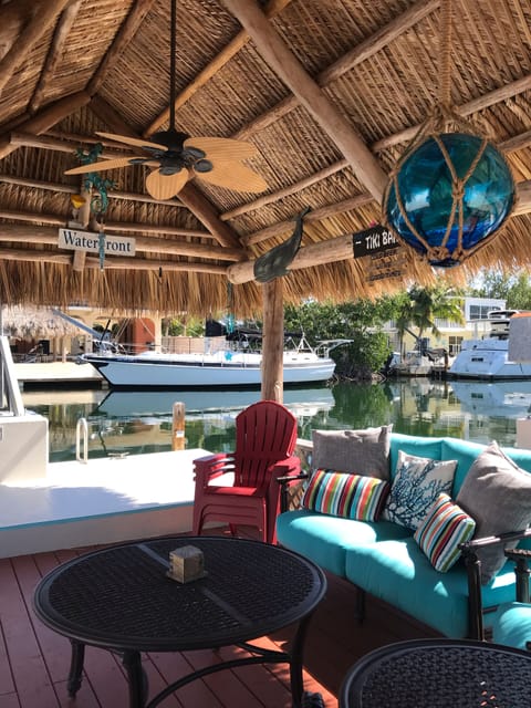 Waterfront Tiki offers relaxation while watching wildlife swim right to the dock