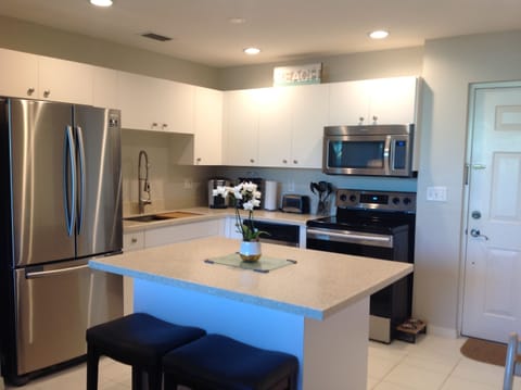 Renovated to Corian counter tops, stainless steel appliance, Keruig, blender