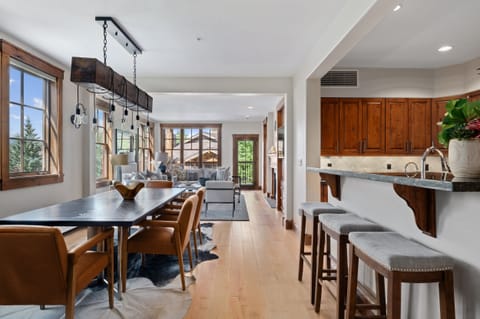 Dining table and kitchen