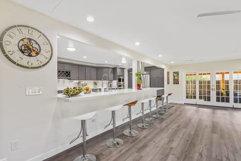 Kitchen island with eight barstools
