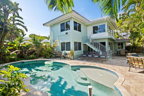 Heated saltwater pool with sundeck