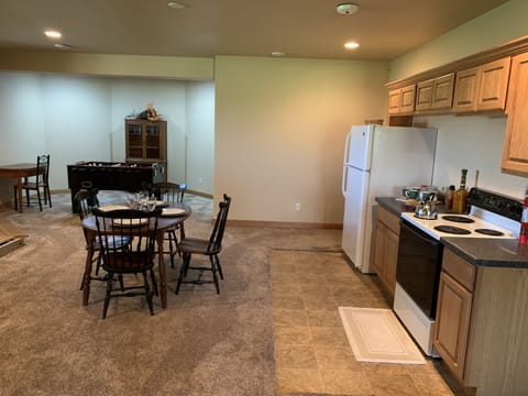 Basement kitchen and dining area.