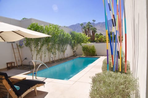The enclosed courtyard and pool 
with an impressive view of San Jacinto mountain