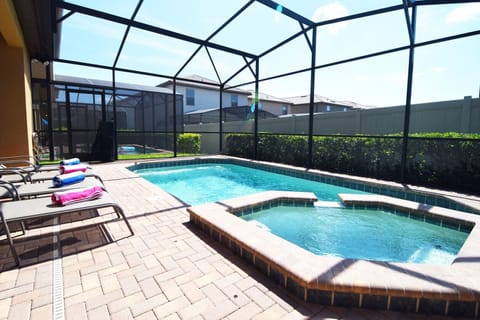 Beautiful private pool with dining area and loungers