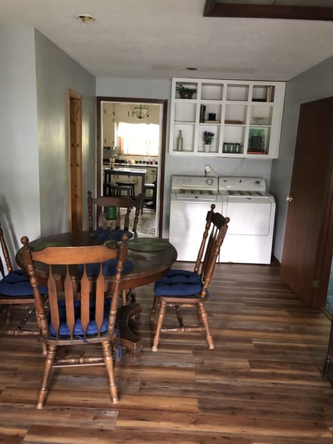 Side entrance view. Leaves are available to extend table as needed.