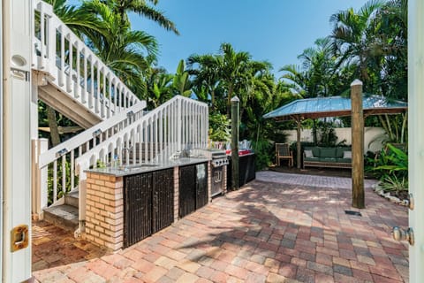 Gas grill and granite prep area