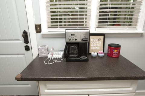 Coffee bar and charging station.