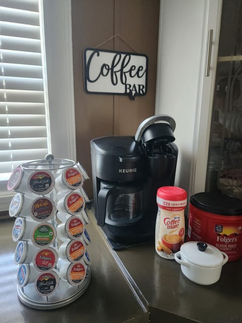 Free coffee. There is a selection of pods or you can brew a pot as well.