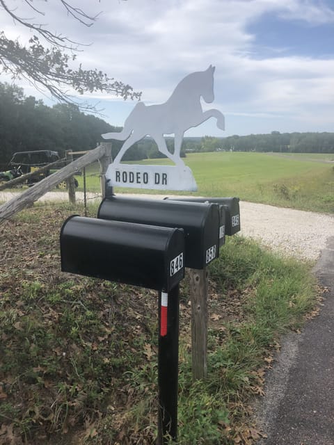 Watch for our mailbox with horse on top, turn left onto Rodeo Drive 