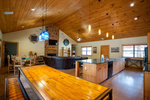 Dining area view of kitchen and living room