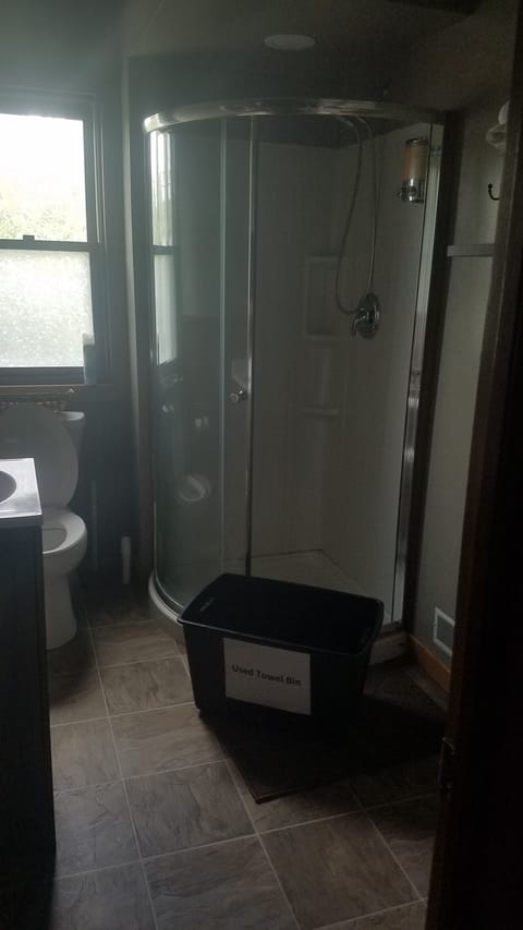 Brand New Nathroom - Shower, toliet, and sink area - Towels, shampoo, & Basics