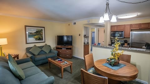 Gather for movies and meals in this airy open space.