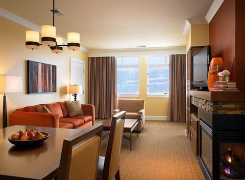 Dining Room, Living Room with Fireplace