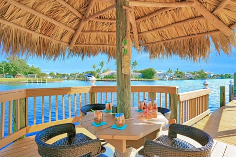 View of the waterfront tiki bar.  Ideal for drinks and sunset views from the private dock.