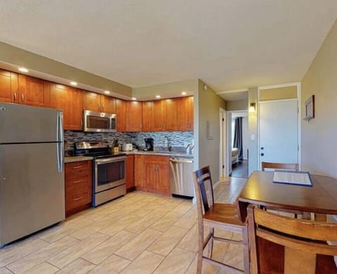 We have a full size stove, cook top, microwave and dishwasher. 