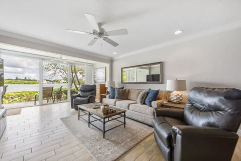 Living area with view of bay