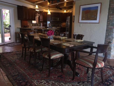 Large dining room table holds up to 12 when you add the leaf!