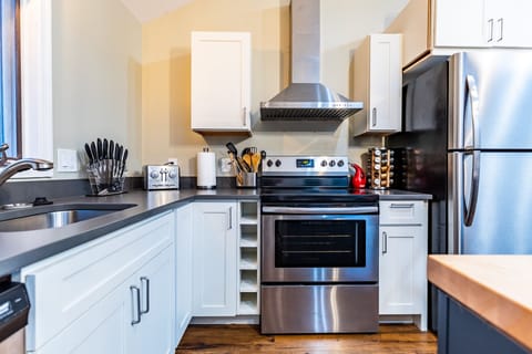 The kitchen is equipped with basics you will need to cook for friends and family